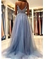 billige Fest kjoler-a-line gallakjole prinsessekjole formel gallakjole ærmeløs v-hals tyl med perler 2024