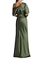 cheap Mother of the Bride Dresses-Sheath / Column Mother of the Bride Dress Wedding Guest Elegant Party Off Shoulder Sweep / Brush Train Satin Half Sleeve with Ruching 2024