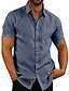 cheap Men&#039;s Casual Shirts-Men&#039;s Linen Shirt Shirt Solid Colored Design Collar Button Down Collar Black White Blue Green Khaki Cotton Causal Short Sleeve Clothing Apparel Basic Solid Color Casual Daily