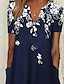 billige Kjoler med trykt mønster-kvinners fritidskjole midikjole marineblå halvermet blomsterlomme sommer vår høst v-hals ferie daglig ferie 2023 s m l xl xxl 3xl
