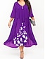 cheap Plus Size Print Dresses-Women&#039;s Plus Size Casual Dress Chiffon Dress Swing Dress Floral Midi Dress Half Sleeve Fake two piece Print V Neck Fashion Daily Blue Purple Summer Spring L XL XXL 3XL 4XL