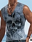 お買い得  メンズ 3D タンクトップ-男性用 ベストトップ 男性用ノースリーブTシャツ グラフィック スカル Ｖネック 衣類 3Dプリント スポーツ ランニング ノースリーブ 3Dプリント デザイナー カジュアル 筋