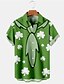 abordables Camisas hawaianas-Hombre Camisa camisa hawaiana Día de san patricio Día de San Patricio Clover Cuello Vuelto Verde Trébol Calle Casual Mangas cortas Abotonar Estampado Ropa Deportes Moda Ropa de calle Design