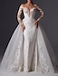 cheap Wedding Dresses-Engagement Formal Wedding Dresses Mermaid / Trumpet Off Shoulder Long Sleeve Court Train Satin Bridal Gowns With Appliques Solid Color 2024