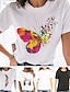 halpa Naisten T-paidat-Naisten T-paita 100% puuvilla Sydän Sateenkaari Perhonen Kausaliteetti Päivittäin Perhonen Musta Valkoinen Painettu Lyhythihainen Perus Pyöreä kaula-aukko Normaali Kesä Kevät