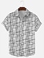 رخيصةأون زر قميص الرجال-رجالي قميص زر حتى القميص قميص صيفي A رمادي كم قصير 3D طوي طباعة ثلاثية الأبعاد قياس كبير مناسب للعطلات 3D ملابس نمط الشاطئ