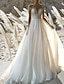 זול שמלות כלה-חוף ים / יעד רשמי שמלות חתונה גזרת A סירה מתחת לכתפיים שרוולים קצרים שובל קורט שיפון שמלות כלה עם קפלים חרוזים 2024