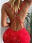 cheap Party Dresses-Women&#039;s Party Dress Bodycon Slip Dress Shimmer Sleeveless Mini Dress Vacation Stylish Black Red Summer Spring