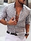 billiga herrskjorta med knäppning-Herr Skjorta Knapp upp skjorta Casual skjorta Grå Långärmad Grafiska tryck Nedvikt Gata Dagligen Mönster Kläder Mode Ledigt Bekväm