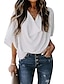 baratos Tops básicos de mulher-Mulheres Camisa Social Blusa amêndoa Preto Branco Tecido Manga Longa Casual Básico Decote V S