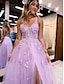 cheap Evening Dresses-A-Line Evening Gown Open Back Dress Formal Prom Floor Length Sleeveless V Neck Tulle Backless with Beading Slit Appliques 2024