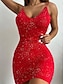 cheap Party Dresses-Women&#039;s Party Dress Bodycon Slip Dress Shimmer Sleeveless Mini Dress Vacation Stylish Black Red Summer Spring