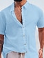 baratos Camisa Algodão Linho-Homens camisa de linho Branco Azul cáqui Manga Curta Tecido Aberto para a Lateral Verão Casual Diário Roupa