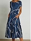 Χαμηλού Κόστους Print Φορέματα-Γυναικεία Καλοκαιρινό φόρεμα Φόρεμα εκτύπωσης Γραφική Γεωμτερικό Στάμπα Στρογγυλή Ψηλή Λαιμόκοψη Μίντι φόρεμα Ενεργό Μοντέρνα Καθημερινά Αργίες Κοντομάνικο Χαλαρή Εφαρμογή Σκούρο μπλε Καλοκαίρι Άνοιξη