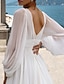 Χαμηλού Κόστους Νυφικά Φορέματα-Παραλία / Προορισμός Σέξι Φορεματα για γαμο Γραμμή Α Λαιμόκοψη V Μακρυμάνικο Ουρά μέτριου μήκους Σιφόν Νυφικά φορέματα Με Πλισέ Με Άνοιγμα Μπροστά 2024