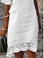 cheap Design Cotton &amp; Linen Dresses-Women&#039;s Cotton Linen Dress Casual Dress Shift Dress Midi Dress Cotton Fashion Modern Outdoor Daily Vacation Off Shoulder Lace Ruffle Short Sleeve Summer Spring 2023 Regular Fit White Yellow Pink Plain