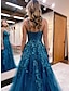 cheap Prom Dresses-Ball Gown A-Line Prom Dresses Sparkle &amp; Shine Dress Formal Wedding Party Dress Floor Length Sleeveless V Neck Tulle Backless with Glitter Appliques 2024