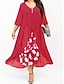 cheap Print Work Dresses-Women&#039;s Plus Size Curve Work Dress Floral V Neck Ruched 3/4 Length Sleeve Spring Summer Work Elegant Midi Dress  Layered Formal Vacation Dress