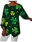 ieftine Bluze &amp; Cămăși Damă-Pentru femei Cămașă Bluză Grafic Frunză Ziua St. Patrick Casual Imprimeu Asimetric Verde Crud Manșon Lung De Bază Rotund