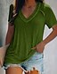 cheap Super Sale-Women&#039;s Plain Solid Colored Casual Daily Short Sleeve Tunic T shirt Tee V Neck Basic Essential Elegant Tops Green White Black S