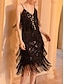 זול שמלות מסיבה-בגדי ריקוד נשים פאייטים פרנזים שמלה שחורה שמלת מידי אלגנטית אחיד רצועות ספגטי ללא שרוולים מפלגה קיץ אביב שחור אודם
