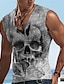 お買い得  メンズ 3D タンクトップ-男性用 ベストトップ 男性用ノースリーブTシャツ グラフィック スカル Ｖネック 衣類 3Dプリント スポーツ ランニング ノースリーブ 3Dプリント デザイナー カジュアル 筋
