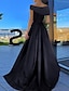 billige Fest kjoler-a-line gallakjoler sort kjole formel bryllupsfest gulvlange korte ærmer off shoulder satin med rynket slids 2024