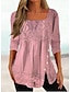 cheap Blouses-Women&#039;s Shirt Blouse Pink Dark Green Gray Plain Lace Long Sleeve Casual Basic Square Neck Regular S