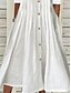 cheap Design Cotton &amp; Linen Dresses-Women&#039;s Cotton Linen Dress Swing Dress Midi Dress Cotton And Linen Fashion Modern Daily Vacation Crew Neck Pleated Button Half Sleeve Summer Spring 2023 Regular Fit White Pink Blue Pure Color S M L