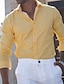 cheap Men&#039;s Button Up Shirts-Men&#039;s Shirt Button Up Shirt Casual Shirt Yellow Long Sleeve Lattice Turndown Street Daily Print Clothing Apparel Fashion Casual Comfortable