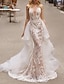 cheap Wedding Dresses-Engagement Formal Wedding Dresses Mermaid / Trumpet V Neck Sleeveless Court Train Satin Bridal Gowns With Appliques Solid Color 2023