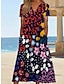abordables Robes à motifs-Femme Robe Droite Robe d&#039;été Floral Imprimer Col V Robe mi-longue Rendez-vous Vacances Manche Courte Eté Printemps