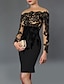 tanie Sukienki koktajlowe-ołówkowa / kolumnowa koktajlowa czarna sukienka elegancka sukienka jesień gość weselny sukienka dla mamy colorblock długość przednia długi rękaw odsłonięte ramiona rozciągliwa tkanina z aplikacjami