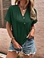 お買い得  レディースＴシャツ-女性用 Tシャツ コットン 平織り ボタン 日常 週末 ベーシック 半袖 Ｖネック ブラック