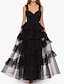 Χαμηλού Κόστους Φορέματα Χορού Αποφοίτησης-Βραδινή τουαλέτα Φορέματα χορού Σε επίπεδα Φόρεμα Μασκάρεμα Χοροεσπερίδα Μακρύ Αμάνικο Καρδιά Τούλι Σχέδιο κλίμακας στην πλάτη με Καθαρό Χρώμα 2024