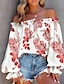 cheap Women&#039;s Blouses &amp; Shirts-Women&#039;s Shirt Boho Shirt Lace Shirt Going Out Tops Floral Graphic Casual Holiday Lace up Ruffle Print Lantern Sleeve Red Long Sleeve Elegant Fashion Basic Off Shoulder Spring Fall