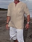 abordables Camisa de lino y algodón-Hombre Camisa de lino de algodón Camisa de algodón blanca Camisa de verano Camisa de playa Negro Blanco Azul Marino Manga Corta Plano Escote en Pico Verano Primavera Exterior Calle Ropa