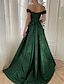 cheap Prom Dresses-A-Line Prom Dresses Floral Dress Wedding Guest Wedding Party Court Train Sleeveless Off Shoulder Satin with Slit Appliques 2024