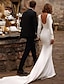 levne Svatební šaty-recepce otevřená záda královský styl jednoduché svatební šaty mořská panna / trubka čtvercový výstřih s dlouhým rukávem dvorní vlečka saténové svatební šaty s jednobarevnou letní svatební párty 2024