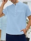 tanie Koszule bawełniane i lniane-Męskie lniana koszula Letnia koszula Koszula plażowa Biały Rumiany róż Niebieski Krótki rękaw Równina Stójka Lato Codzienny Hawajskie Odzież Kieszeń