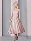 cheap Mother of Bride Dresses with Jacket-Two Piece A-Line Mother of the Bride Dress Wedding Guest Church Elegant Party Scoop Neck Tea Length Satin Lace Half Sleeve with Pleats 2024