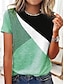 billige T-skjorter til kvinner-Dame T skjorte Geometrisk Blå Grønn Kakifarget Trykt mønster Kortermet Hjem Avslappet Daglig Grunnleggende Rund hals Normal