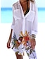 cheap Print Dresses-Women&#039;s Shirt Dress Cover Up Beach Wear Mini Dress Pocket Print Fashion Casual Floral Turndown 3/4 Length Sleeve Loose Fit Outdoor Daily White Yellow 2023 Summer Spring S M L XL