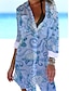ieftine Rochii cu Imprimeu-Pentru femei Rochii Tip Cămașă Șal Îmbrăcăminte de plajă Rochie Mini Buzunar Imprimeu Modă Casual Pești Răsfrânt Lungime Manșon 3/4 Potrivire Largă În aer liber Zilnic Alb Albastru piscină 2023 Var