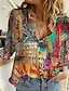 baratos Blusas e Camisas de mulher-Mulheres Camisa Social Blusa Floral Gráfico Imprimir Casual Feriado Básico Manga Longa Colarinho de Camisa Vermelho Primavera Outono