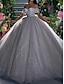 cheap Wedding Dresses-Engagement Sparkle &amp; Shine Formal Wedding Dresses Ball Gown Off Shoulder Cap Sleeve Chapel Train Sequined Bridal Gowns With Solid Color 2024