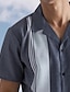cheap Men&#039;s Bowling Shirts-Men&#039;s Shirt Bowling Shirt Button Up Shirt Summer Shirt Casual Shirt Gray Short Sleeve Striped Turndown Daily Vacation Clothing Apparel Fashion 1950s Casual Comfortable