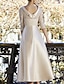 cheap Mother of the Bride Dresses-Sheath / Column Mother of the Bride Dress Elegant Jewel Neck Knee Length Satin Lace Half Sleeve with Pleats Appliques 2023