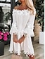 cheap Plain Dresses-Women&#039;s Cotton White Dress Lace Dress Shift Dress Plain Tassel Fringe Lace Off Shoulder Midi Dress Basic Daily Date 3/4 Length Sleeve Summer Spring