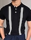 cheap Knit Polo Sweater-Men&#039;s Knit Polo Sweater Polo Shirt Outdoor Street Turndown Button Short Sleeve Casual Striped Button Front Summer Spring Fall Regular Fit Black White Blue Green Black White Knit Polo Sweater